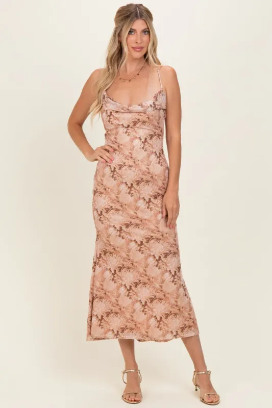 Peach Cowl Neck Lace Up Back Maxi Dress made by privy