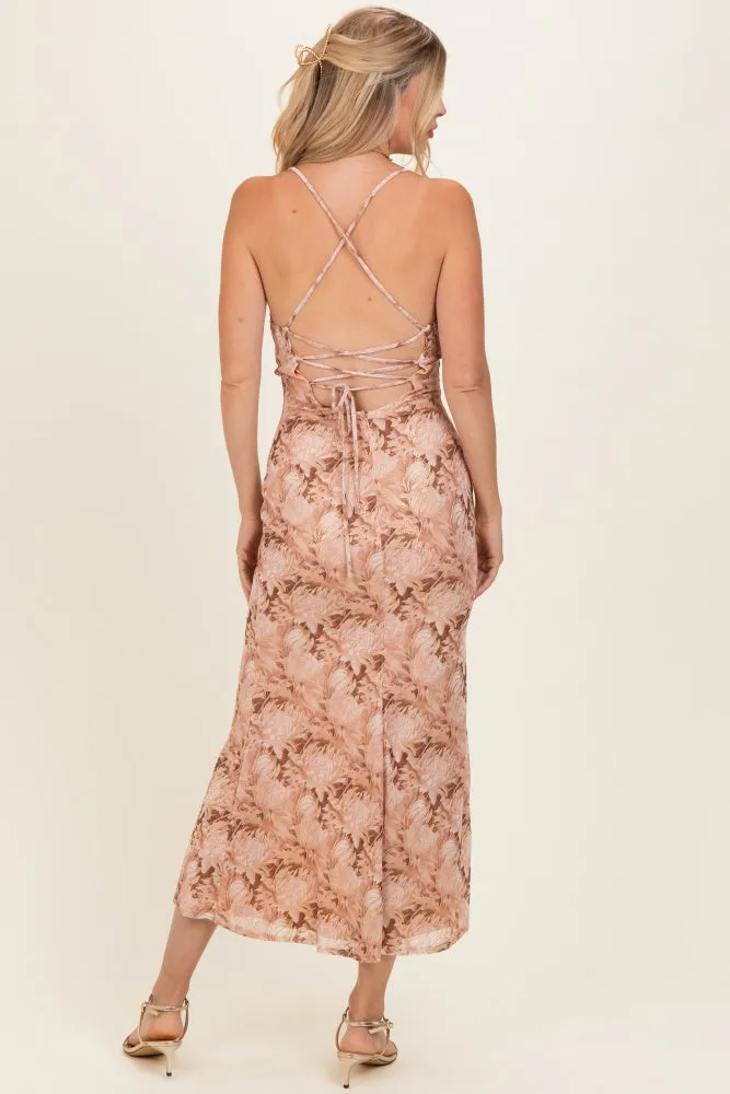 Peach Cowl Neck Lace Up Back Maxi Dress sold by Pinkblush product image thumbnail 3