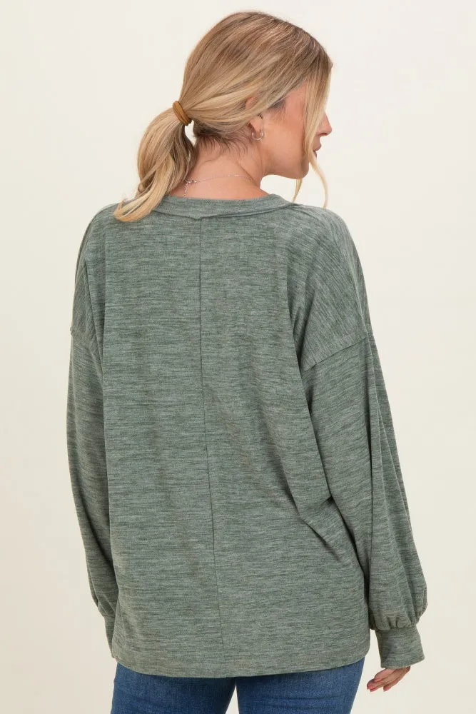 Olive Brushed Long Sleeve V-Neck Sweatshirt sold by Pinkblush product image thumbnail 4
