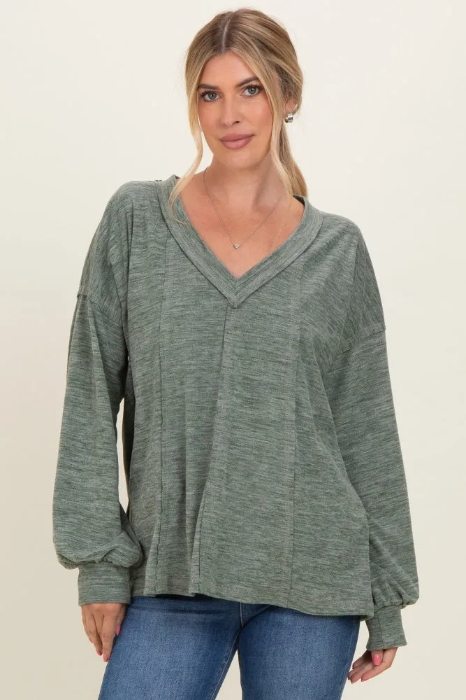 Olive Brushed Long Sleeve V-Neck Sweatshirt sold by Pinkblush