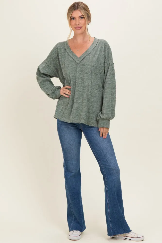 Olive Brushed Long Sleeve V-Neck Sweatshirt sold by Pinkblush product image thumbnail 2