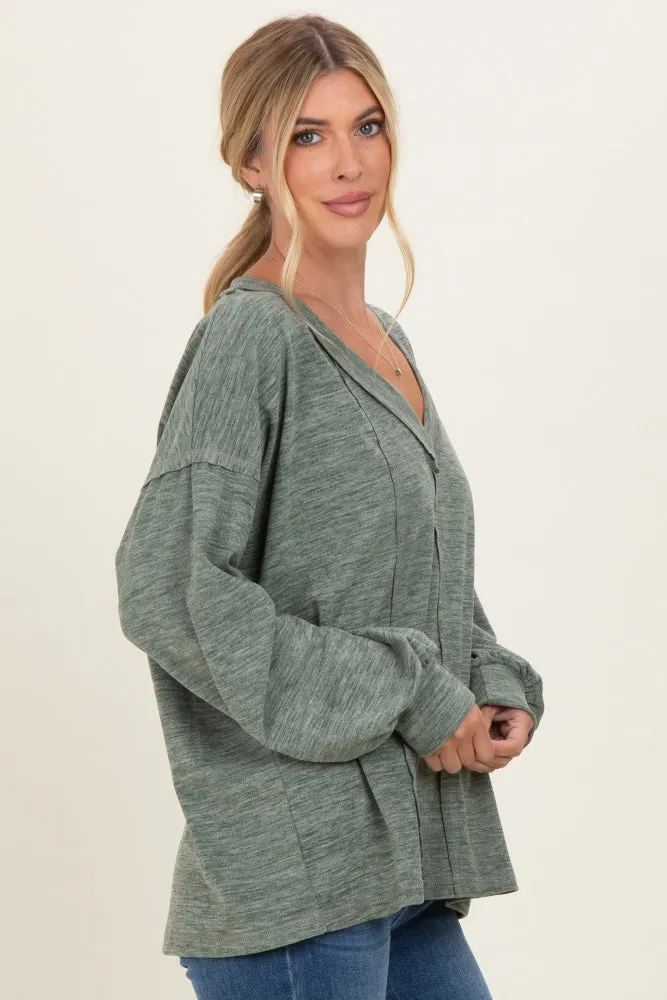 Olive Brushed Long Sleeve V-Neck Sweatshirt sold by Pinkblush product image thumbnail 3
