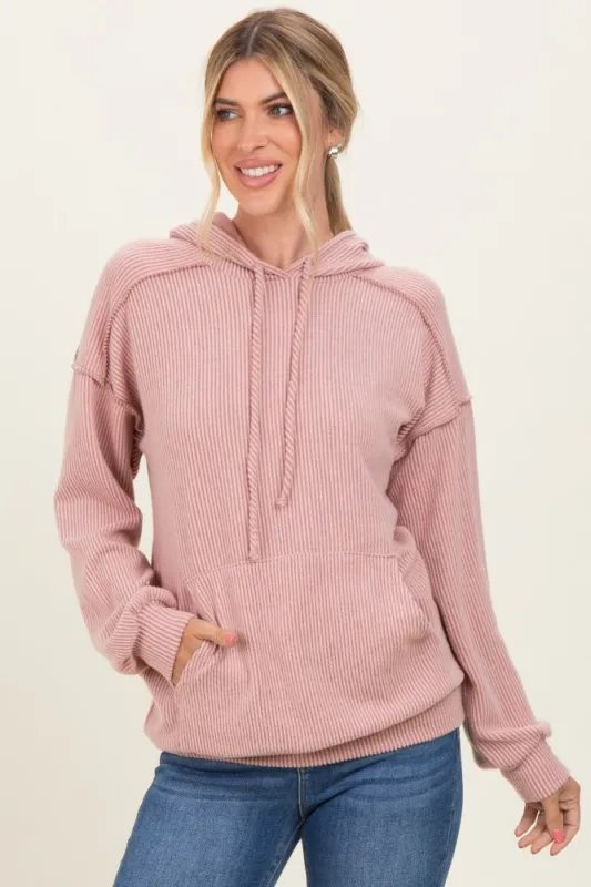 Pink Long Sleeve Brushed Urban Rib Hoodie Top made by Pinkblush