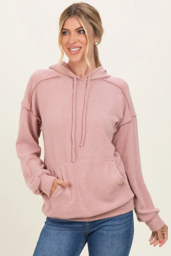 Pink Long Sleeve Brushed Urban Rib Hoodie Top sold by Pinkblush