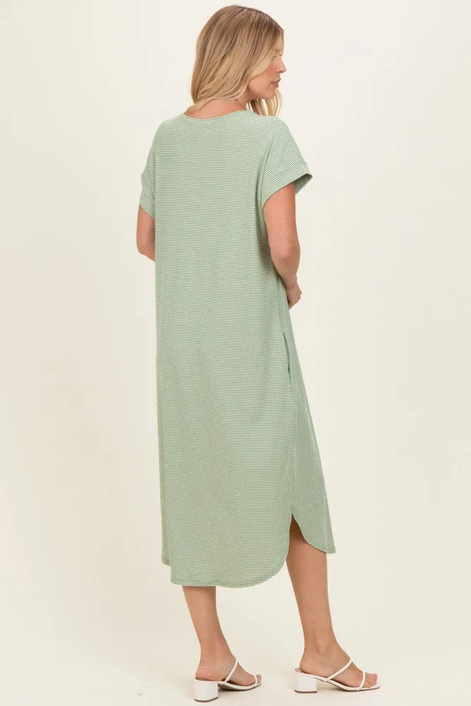 Sage Striped Button Detail Midi Dress sold by Pinkblush product image thumbnail 3