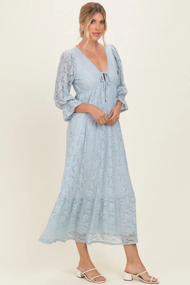 Light Blue Floral Lace 3/4 Ruffle Sleeve V-Neck Maxi Dress sold by Pinkblush product image thumbnail 2