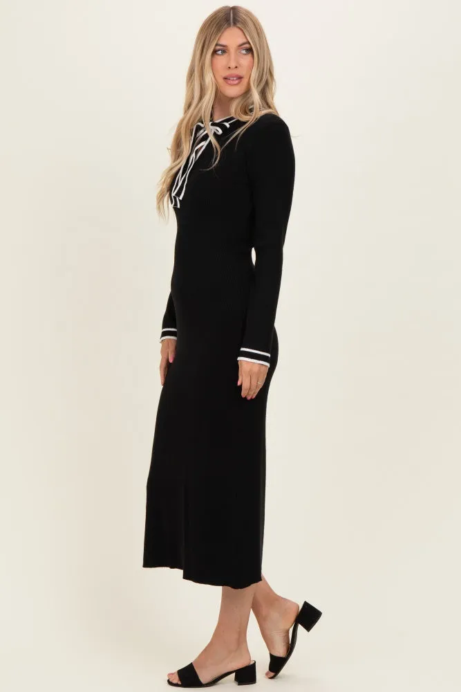 Black Tie Neck Sweater Midi Dress sold by Pinkblush product image thumbnail 3