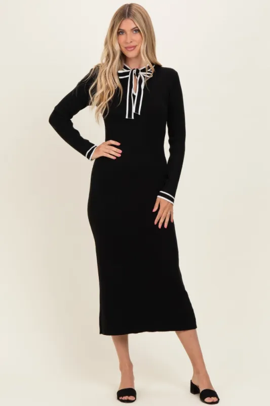 Black Tie Neck Sweater Midi Dress made by Able