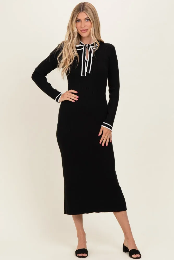 Black Tie Neck Sweater Midi Dress sold by Pinkblush