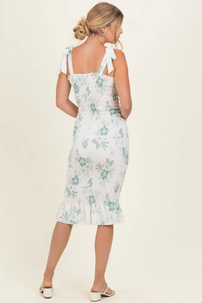 Sage Floral Shoulder Tie Fitted Midi Dress sold by Pinkblush product image thumbnail 3