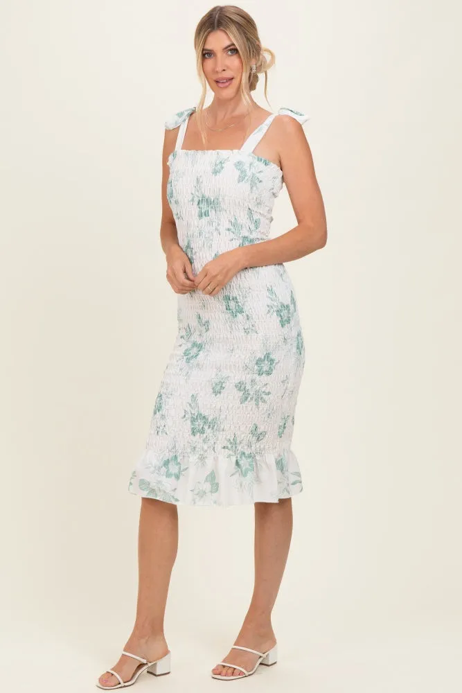 Sage Floral Shoulder Tie Fitted Midi Dress sold by Pinkblush product image thumbnail 2