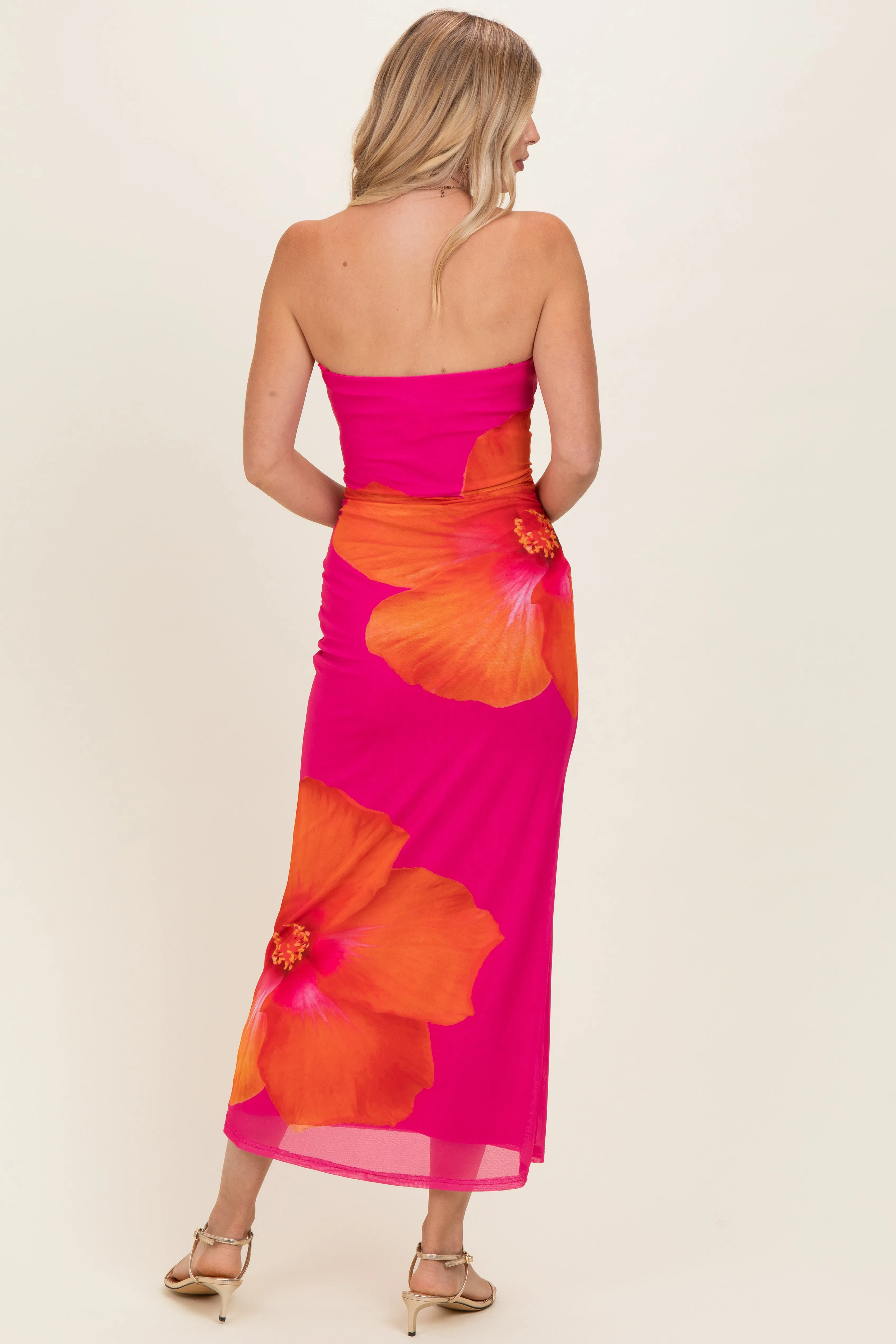 Fuchsia Floral Strapless Maxi Dress sold by Pinkblush product image thumbnail 3