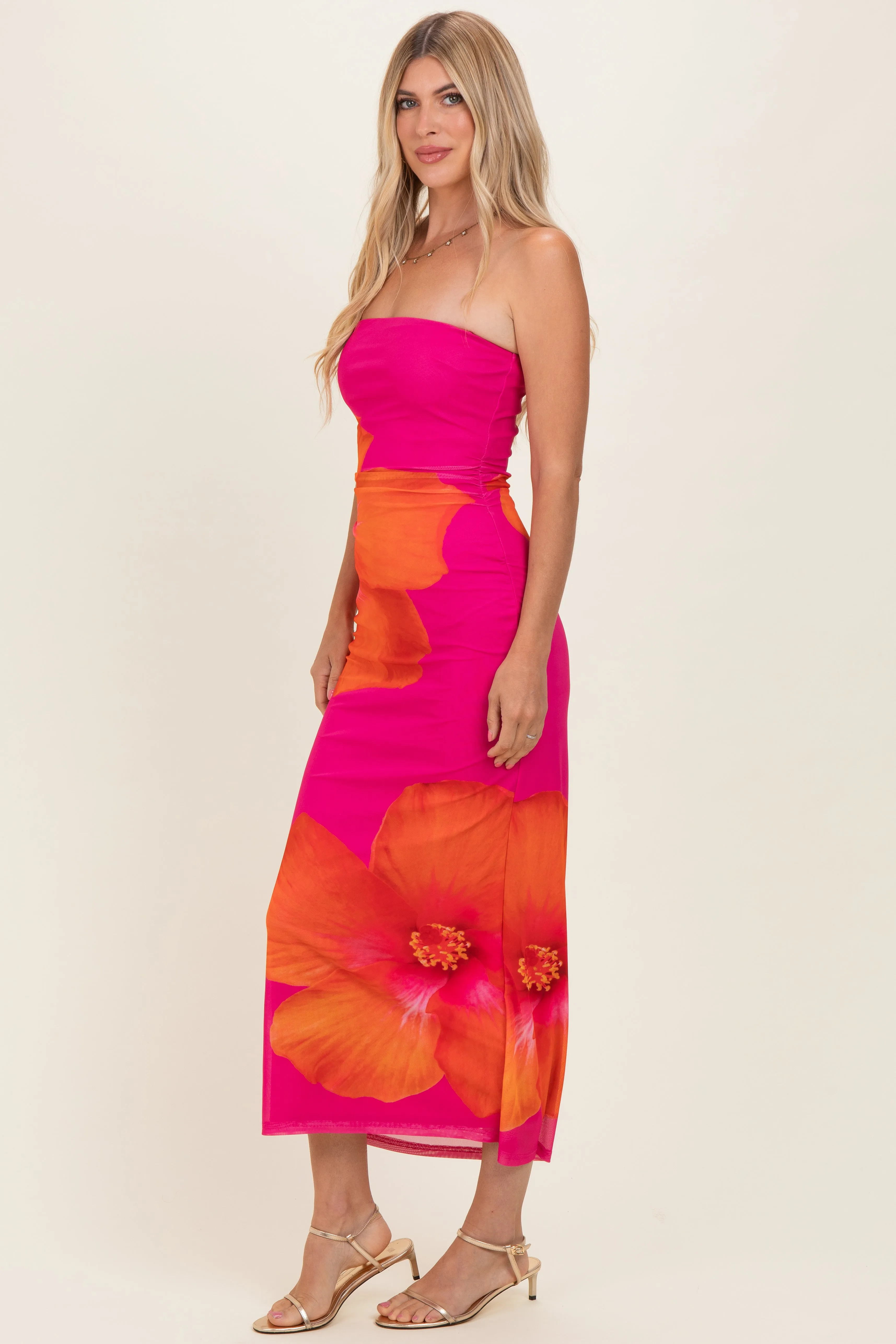 Fuchsia Floral Strapless Maxi Dress sold by Pinkblush product image thumbnail 2