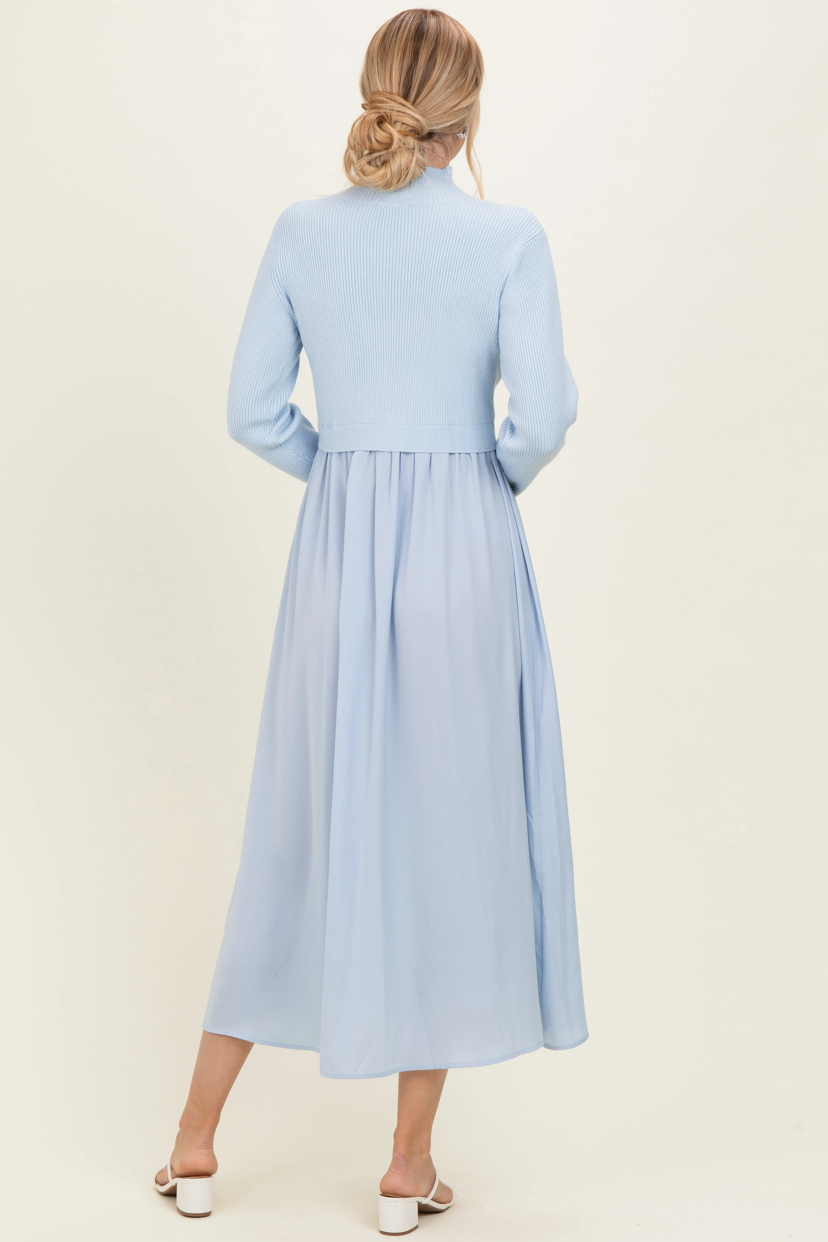Light Blue Knit Contrast Top Satin Midi Dress sold by Pinkblush product image thumbnail 3