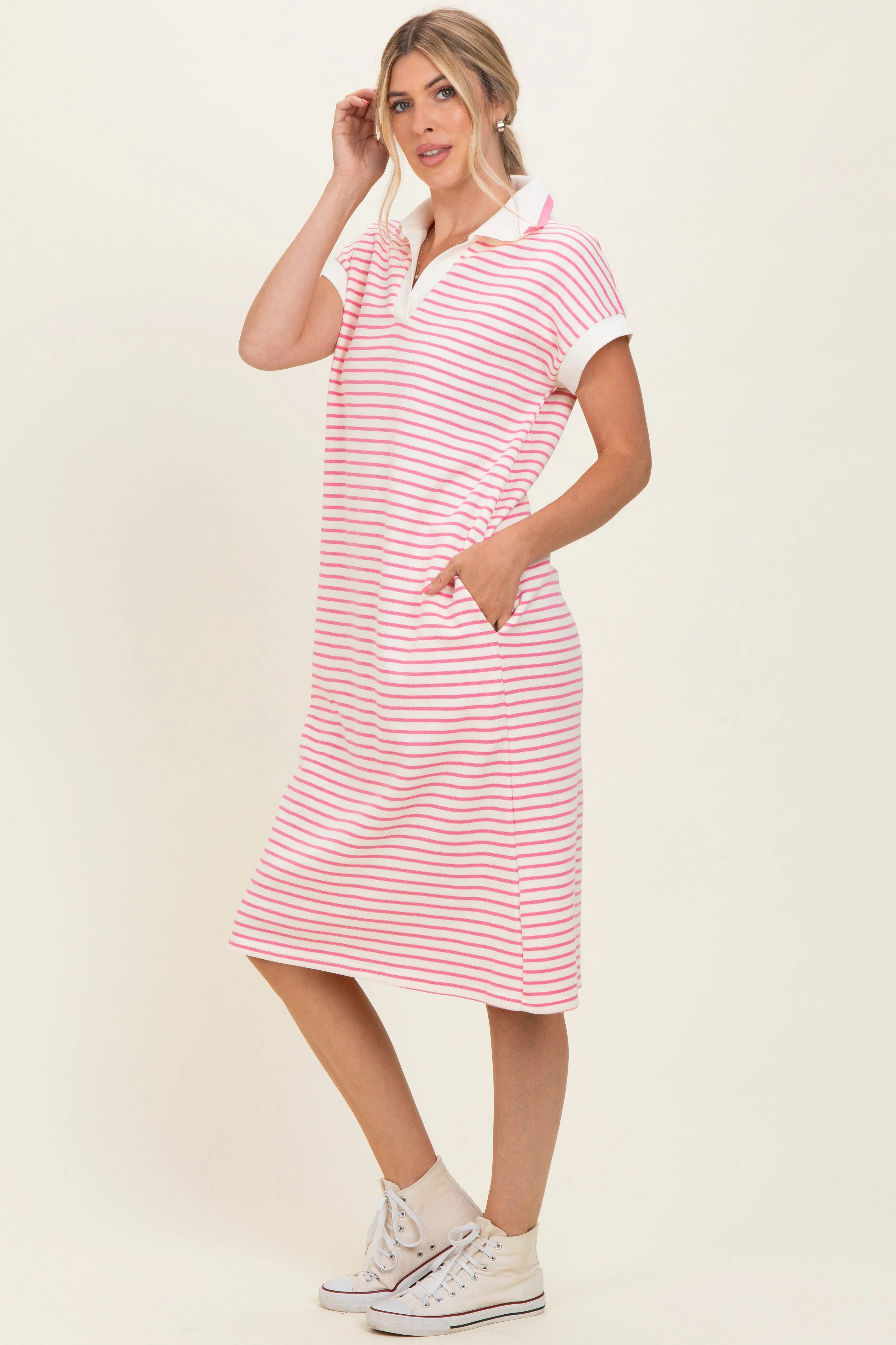 Pink Striped Polo Midi Dress sold by Pinkblush product image thumbnail 2