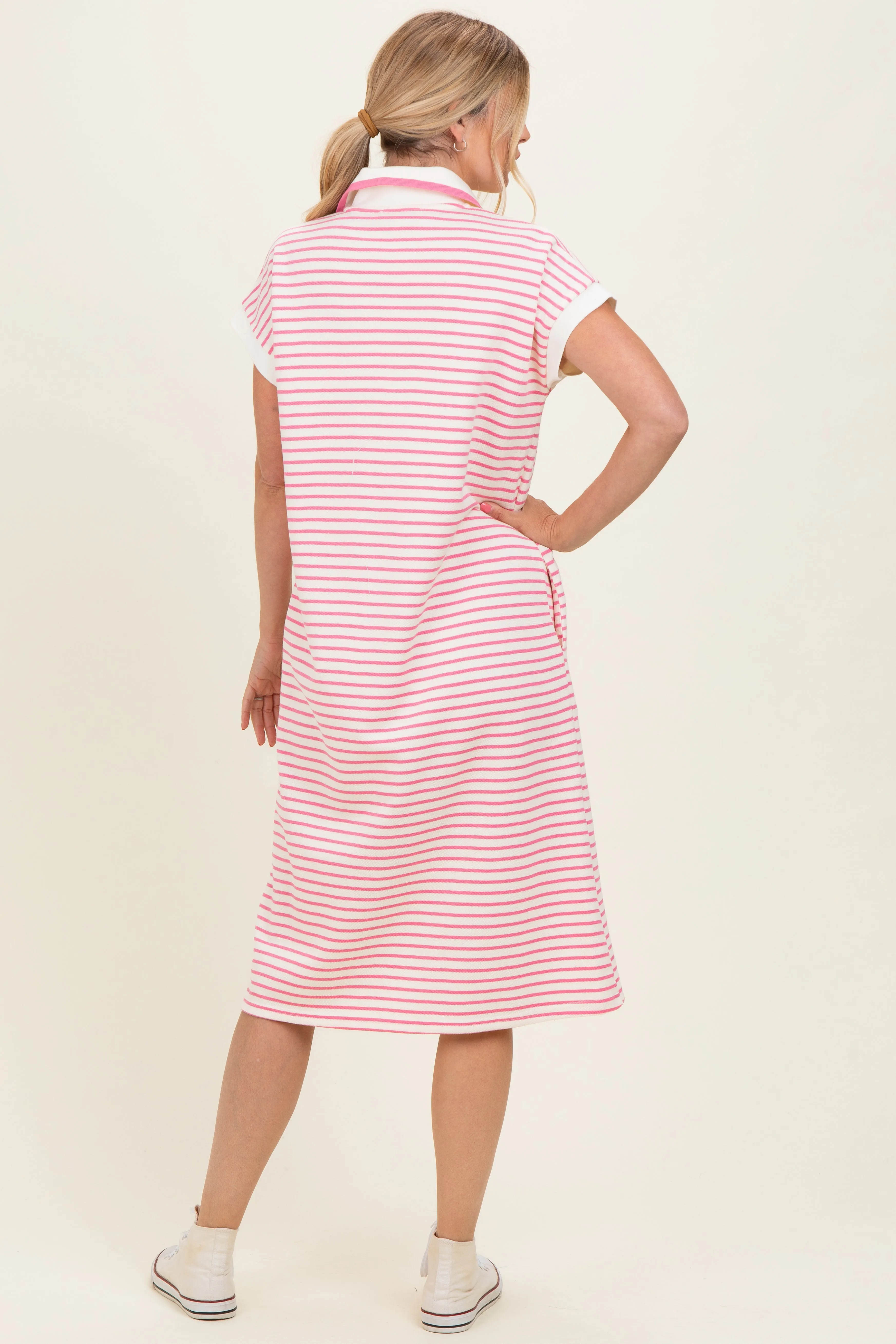Pink Striped Polo Midi Dress sold by Pinkblush product image thumbnail 3