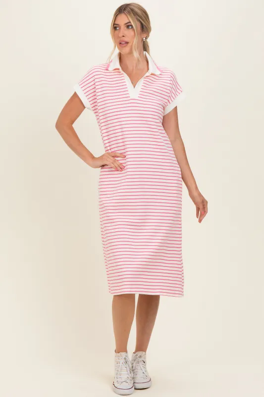 Pink Striped Polo Midi Dress made by She and Sky