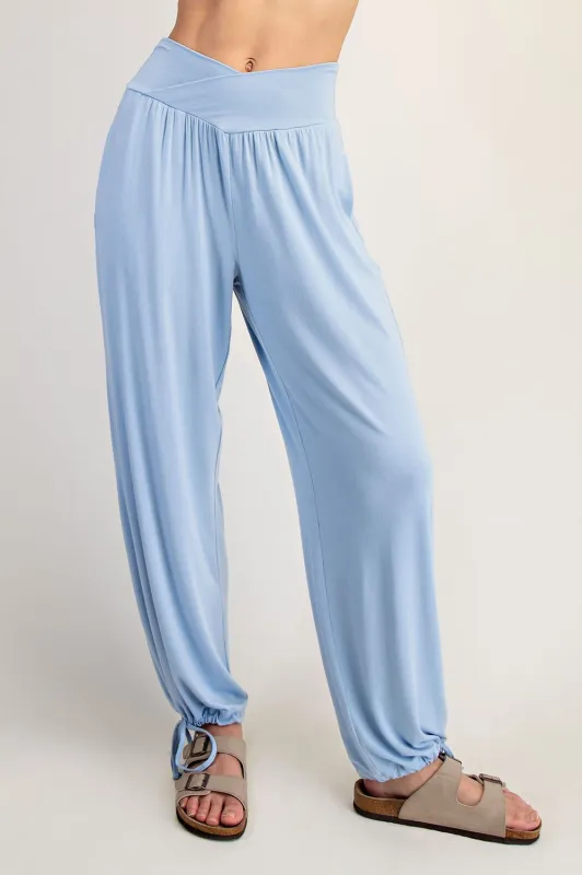 Light Blue Crossover Waist Pants made by Rae Mode