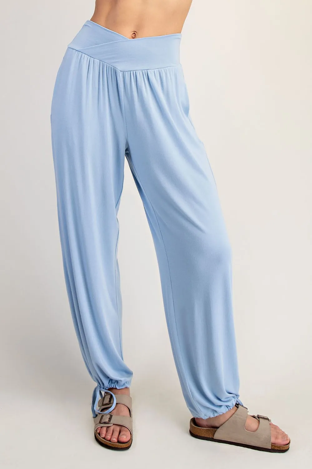 Light Blue Crossover Waist Pants sold by Pinkblush