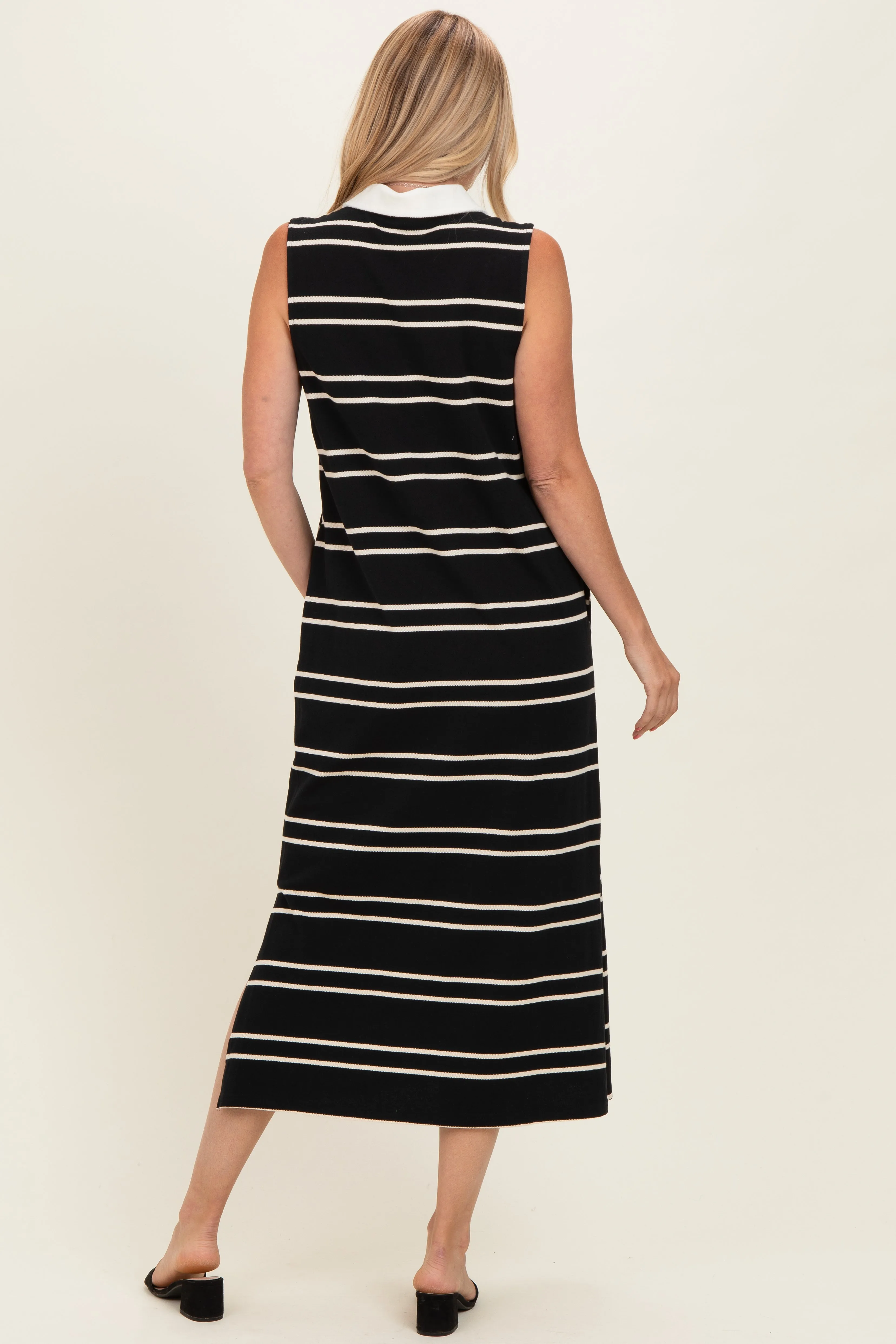 Black Striped Sleeveless Collared Midi Dress sold by Pinkblush product image thumbnail 3