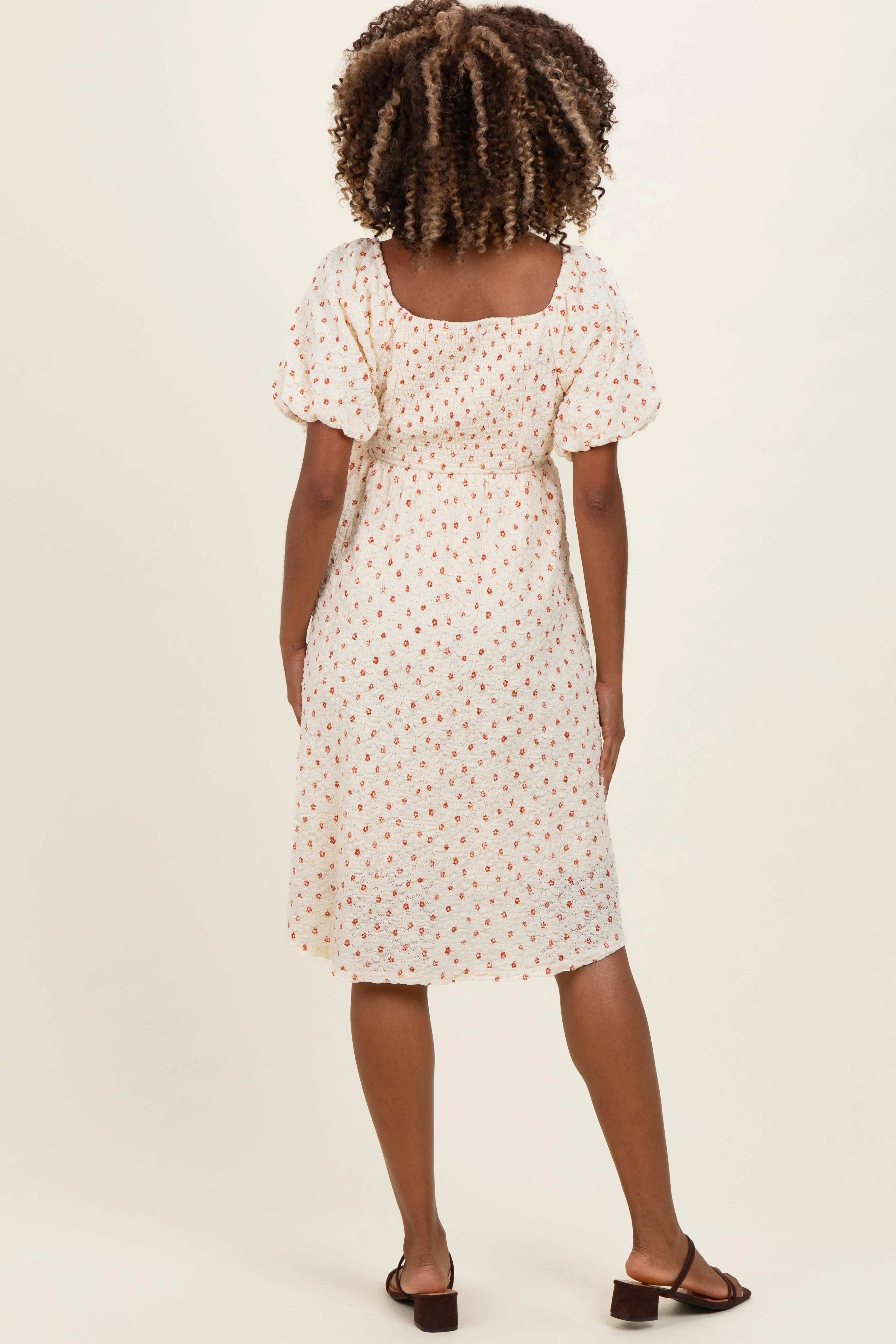 Cream Floral Textured Knit Maternity Midi Dress sold by Pinkblush product image thumbnail 3