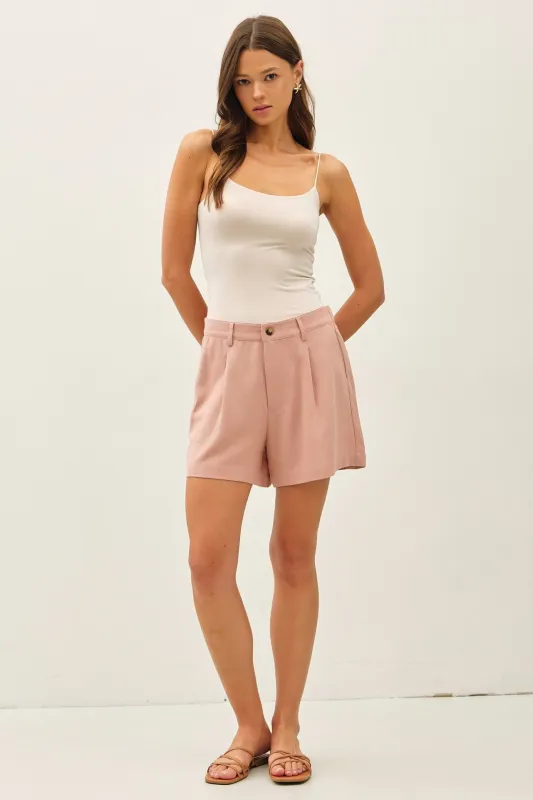 Dusty Mauve Linen Blend Shorts made by BE COOL