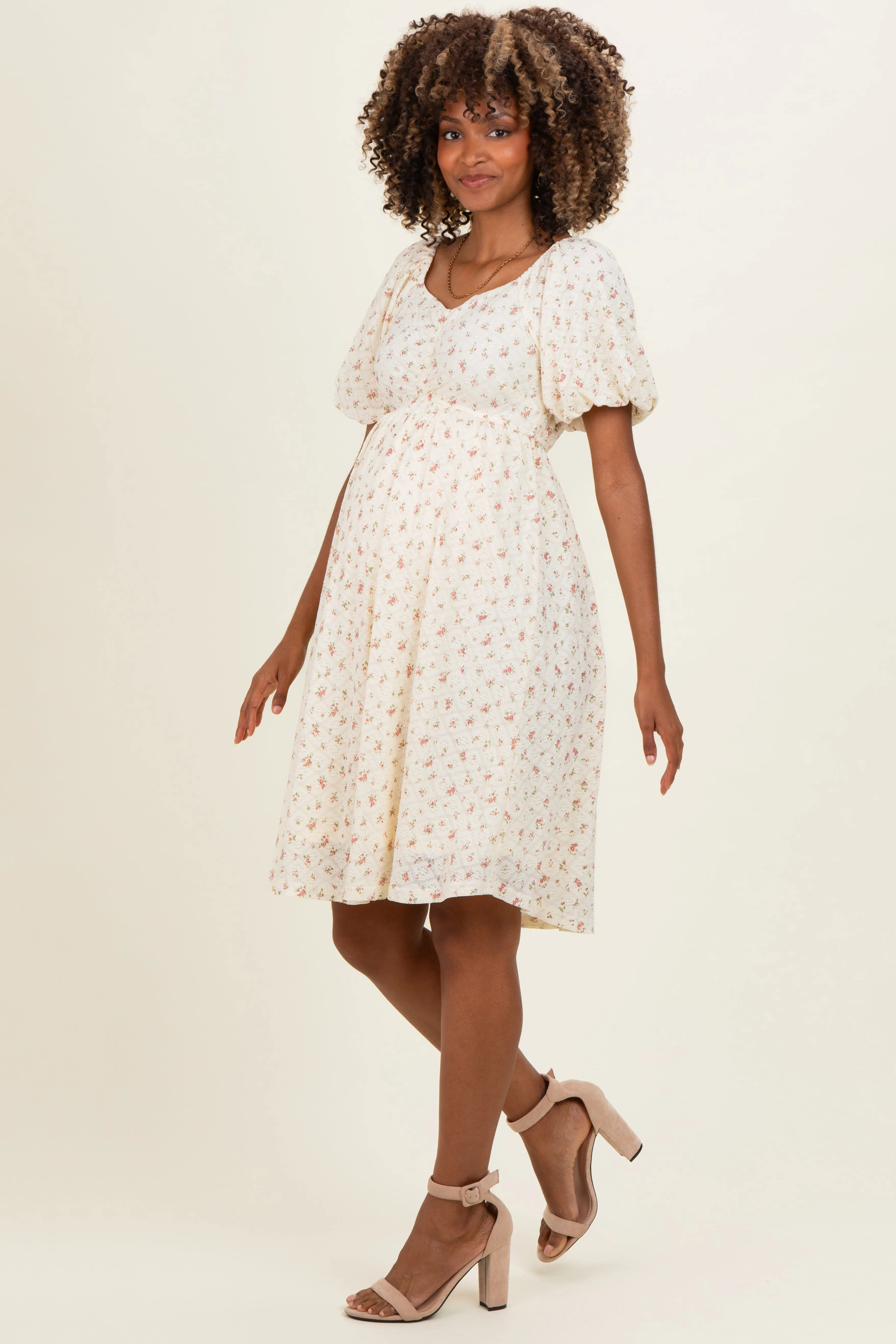 Ivory Floral Sweetheart Neckline Maternity Dress sold by Pinkblush product image thumbnail 3