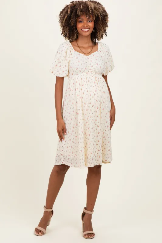 Ivory Floral Sweetheart Neckline Maternity Dress made by Pinkblush