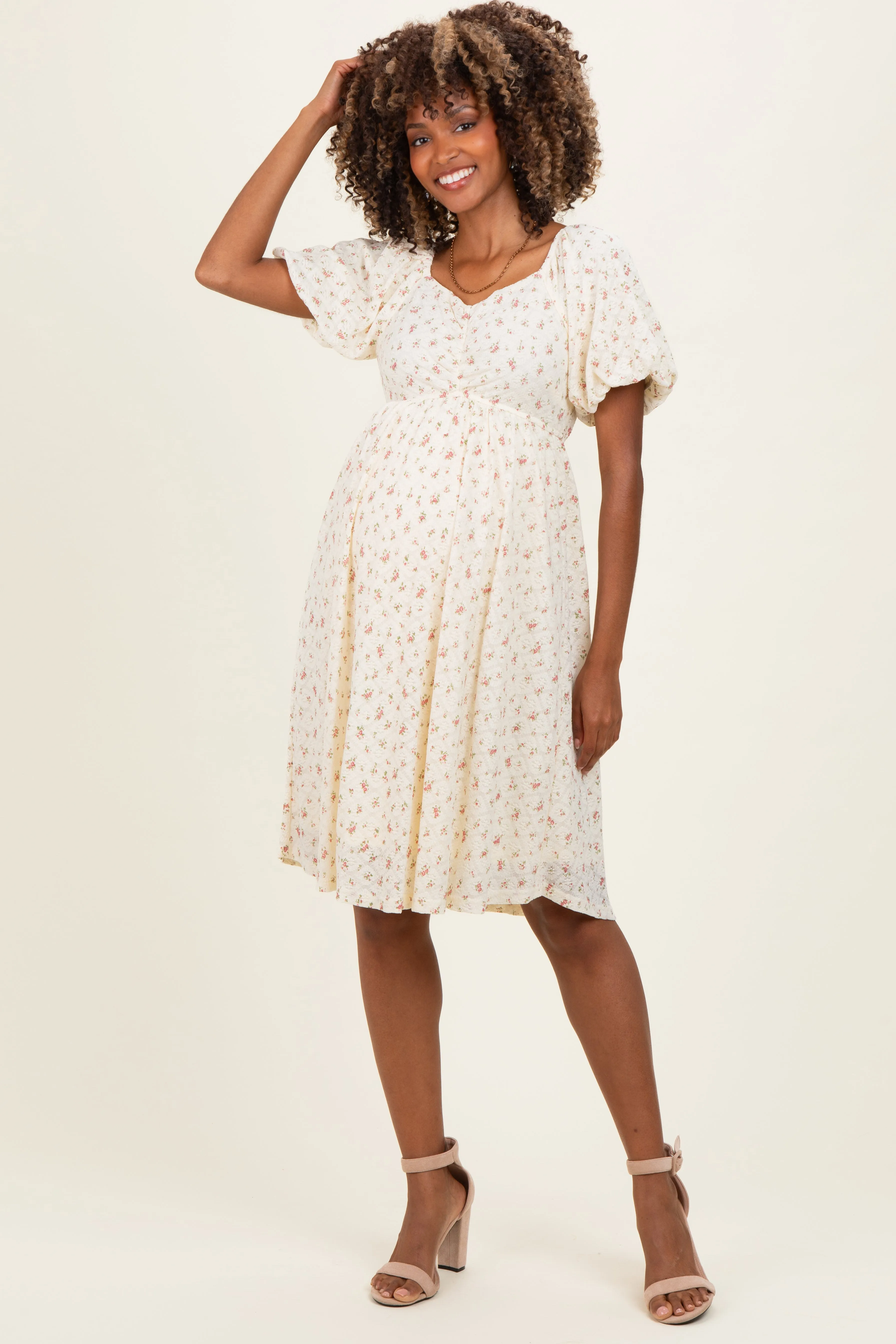 Ivory Floral Sweetheart Neckline Maternity Dress sold by Pinkblush product image thumbnail 2