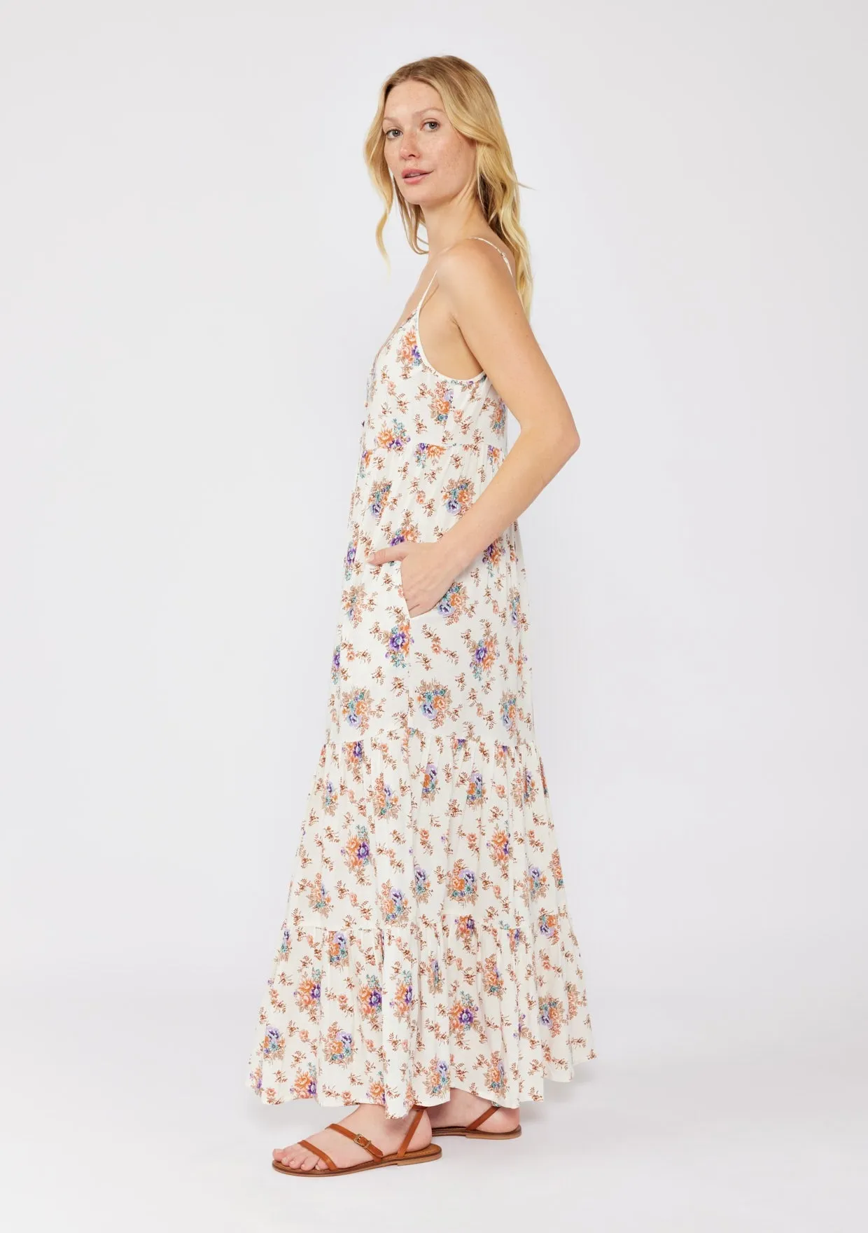 Natural Floral Tiered Button Up Maxi Dress sold by Pinkblush product image thumbnail 2