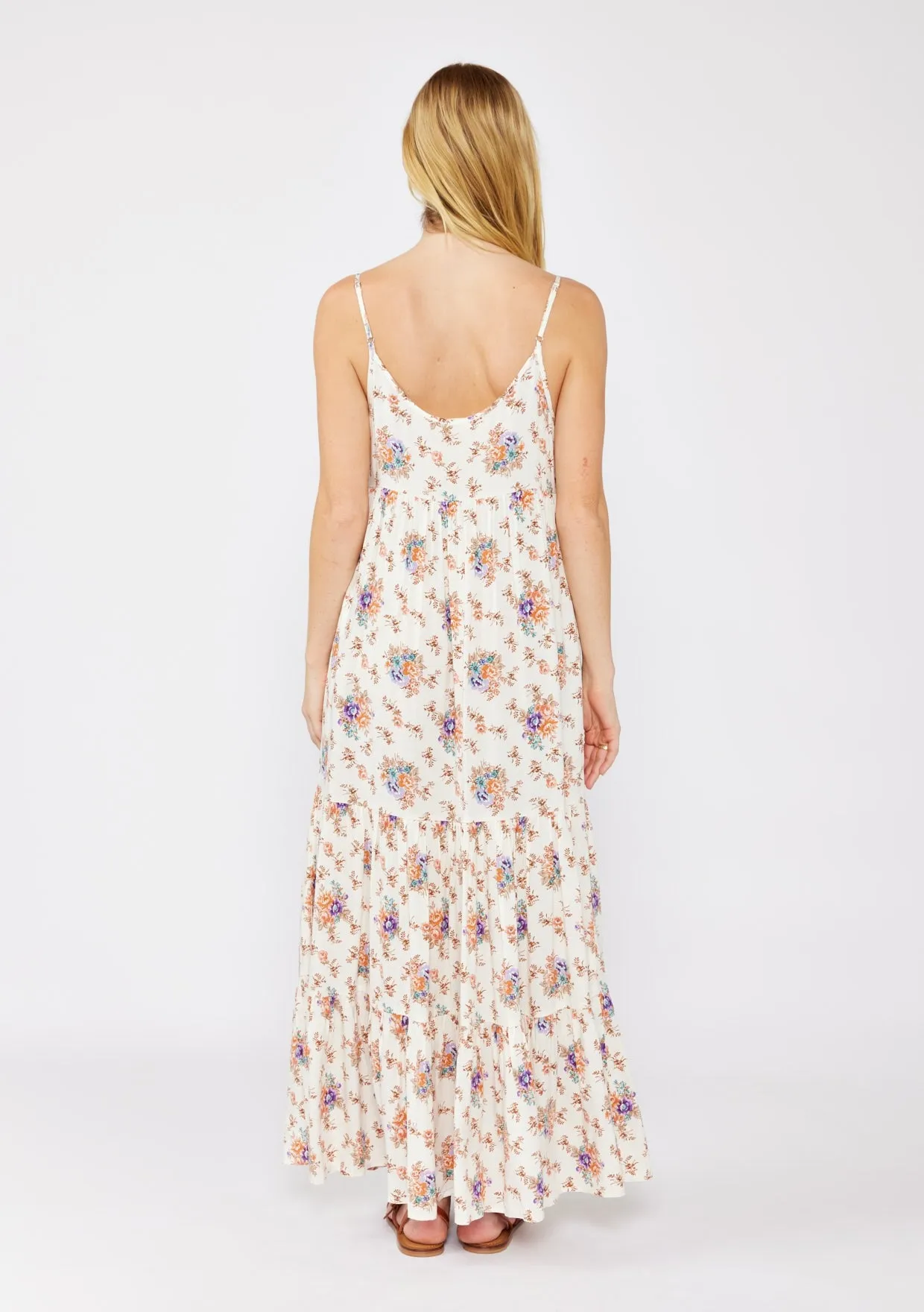 Natural Floral Tiered Button Up Maxi Dress sold by Pinkblush product image thumbnail 3