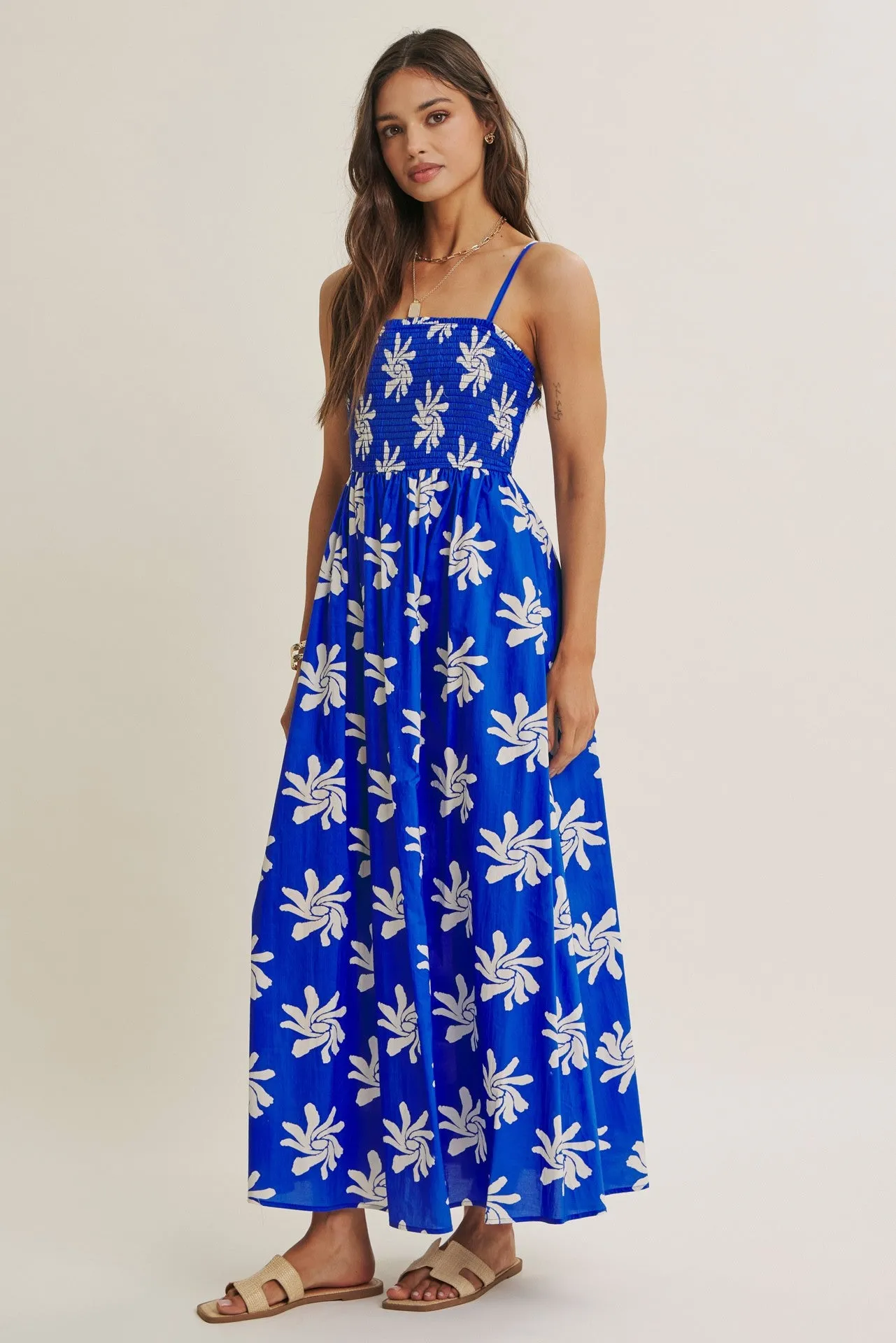 Cobalt Printed Square Neck Smocked Maxi Dress sold by Pinkblush product image thumbnail 3