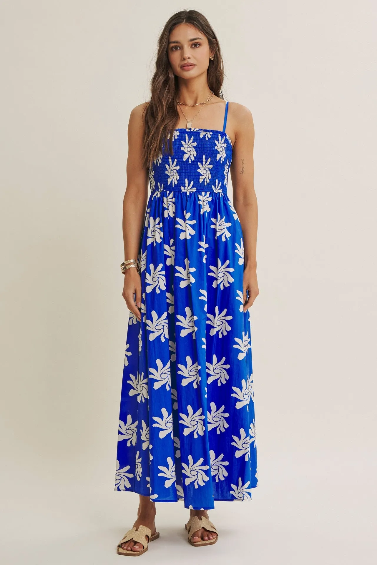 Cobalt Printed Square Neck Smocked Maxi Dress sold by Pinkblush