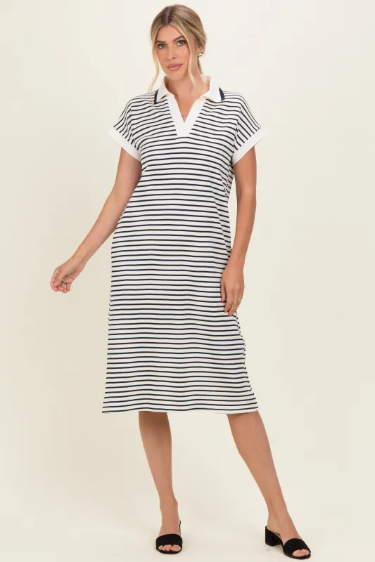 Navy Striped Polo Midi Dress made by She and Sky