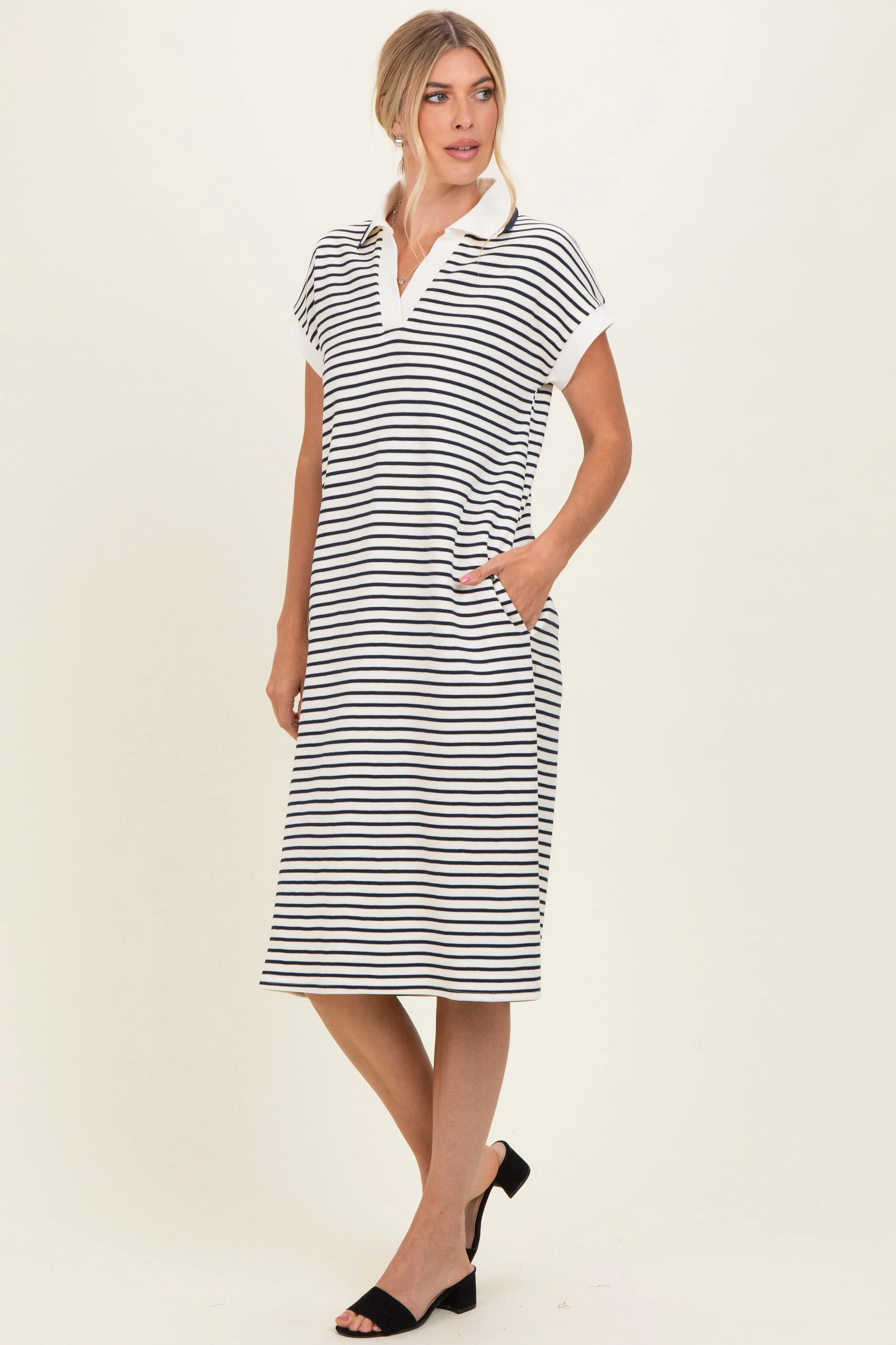 Navy Striped Polo Midi Dress sold by Pinkblush product image thumbnail 2