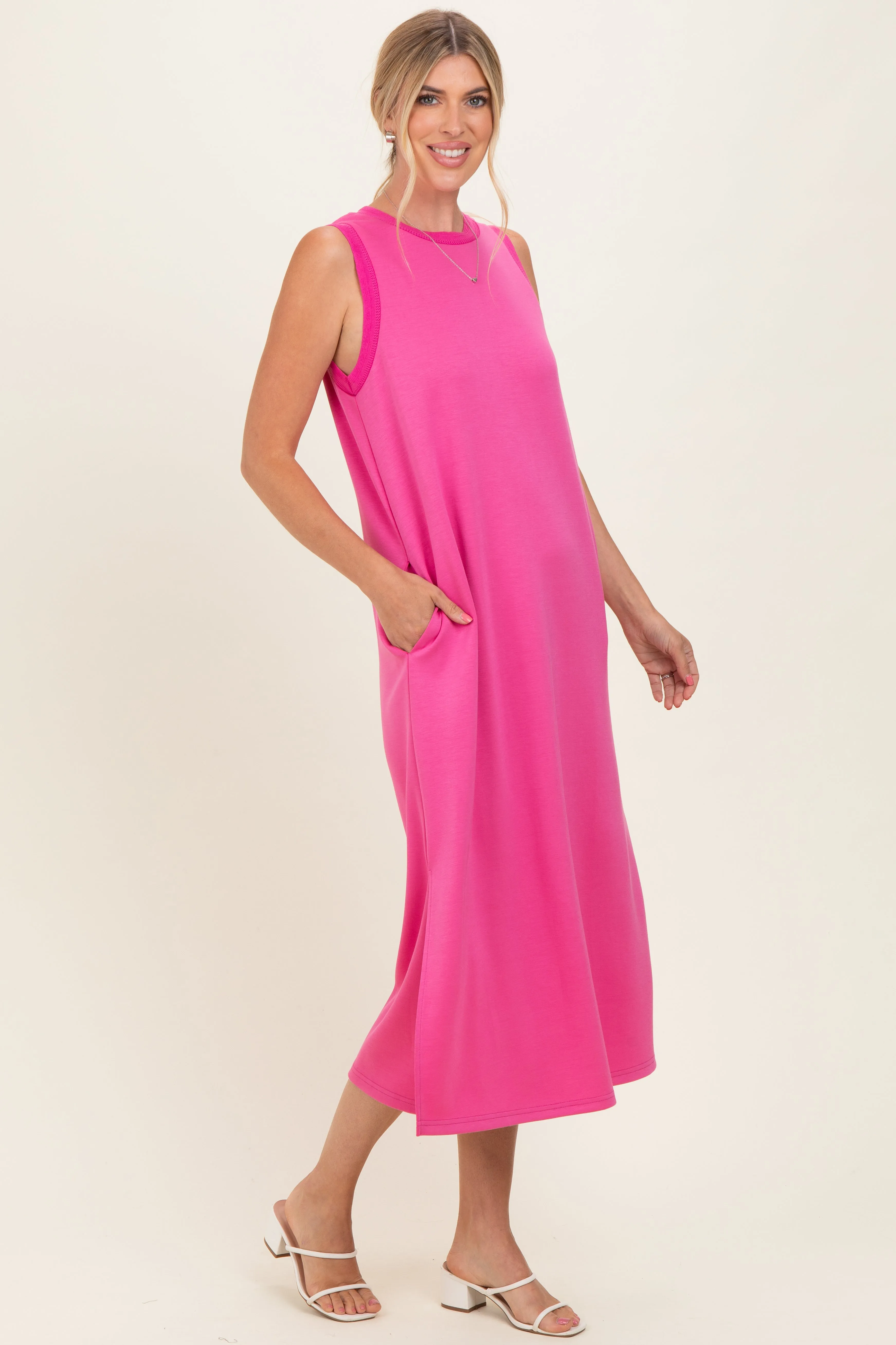 Fuchsia Sleeveless Midi Dress sold by Pinkblush product image thumbnail 2