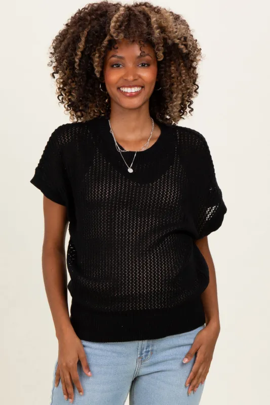 Black Open-Knit Dolman Sleeve Maternity Top made by HYFVE