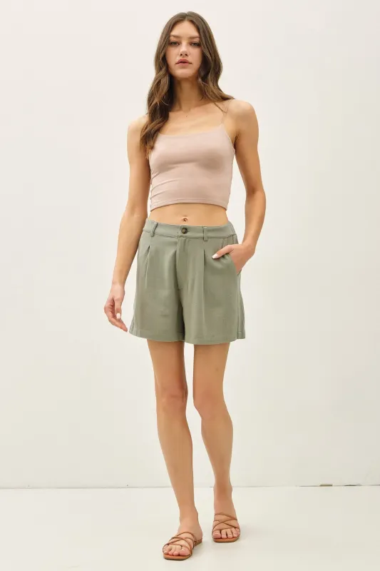 Dusty Spruce Linen Blend Shorts made by BE COOL