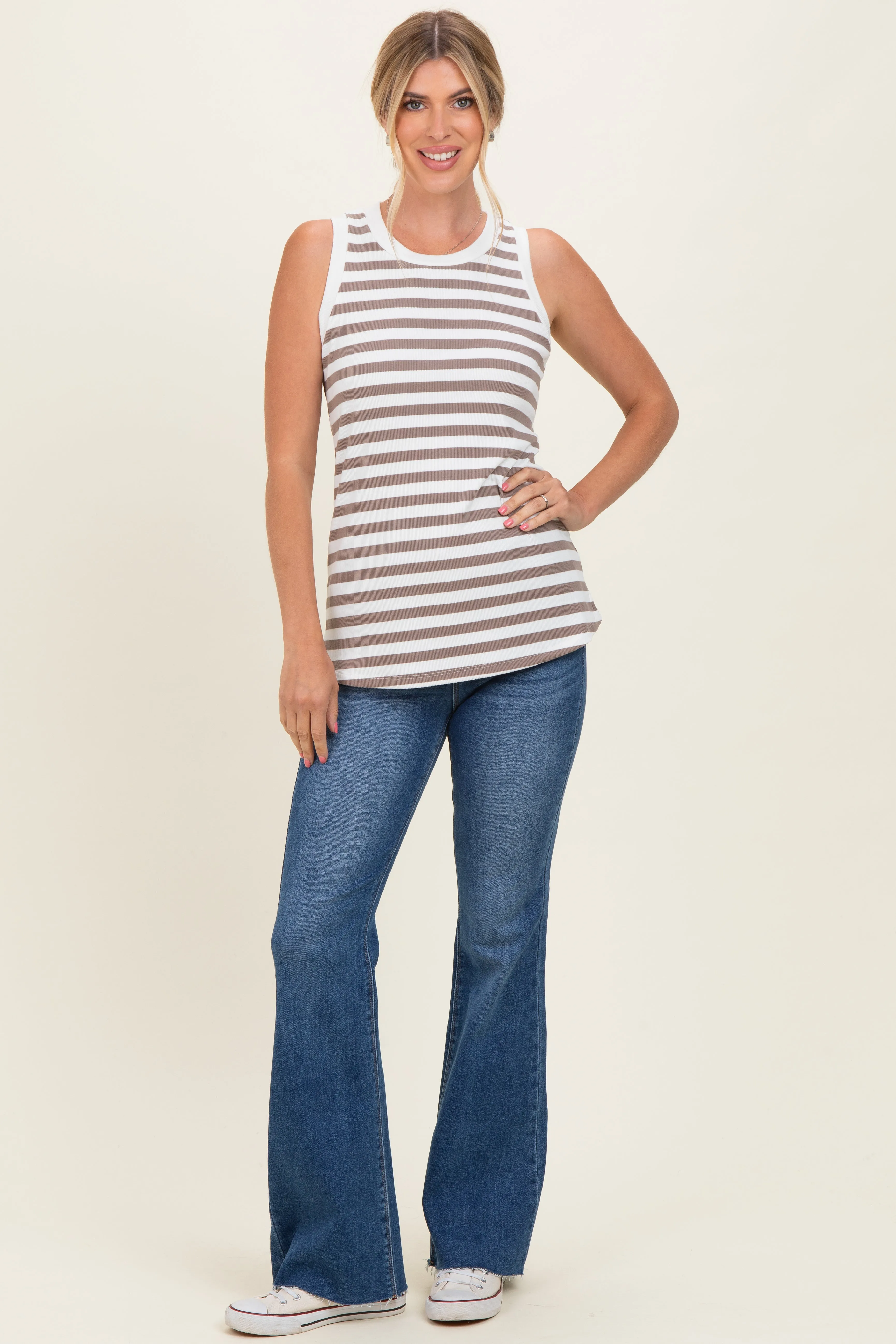 Mocha Striped Ribbed Tank Top sold by Pinkblush product image thumbnail 2