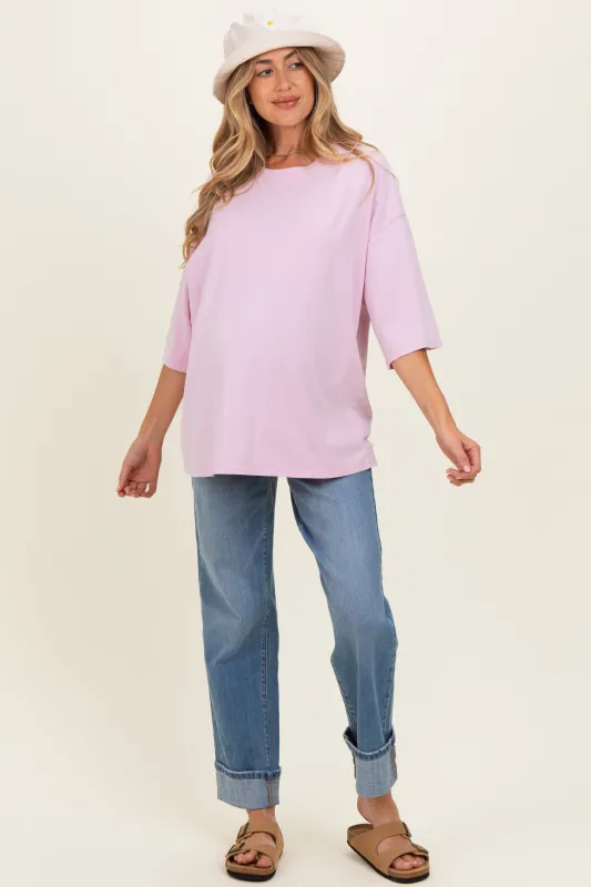 Pink Washed Oversized Crew Neck Maternity Top made by HYFVE