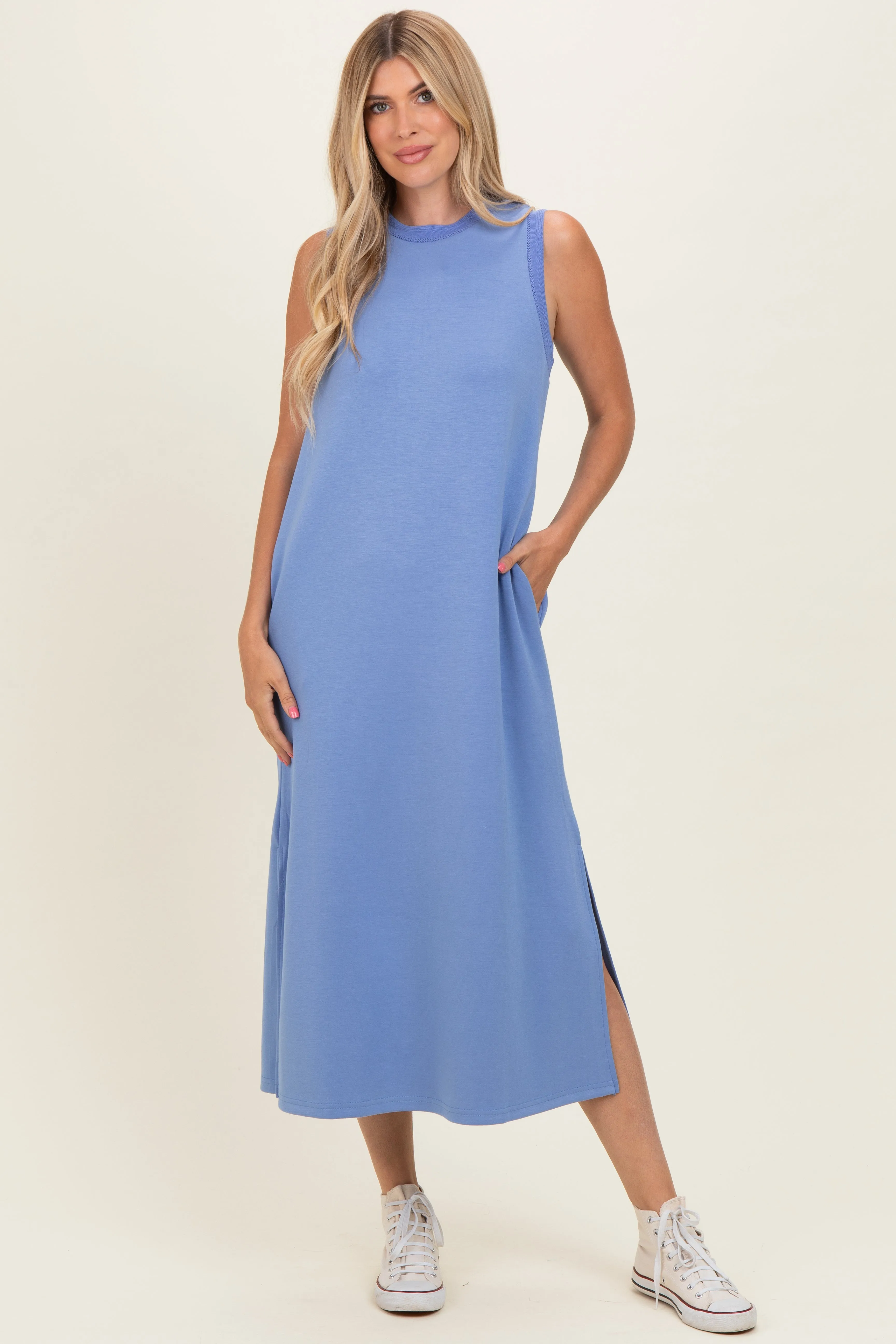 Chambray Blue Sleeveless Midi Dress sold by Pinkblush