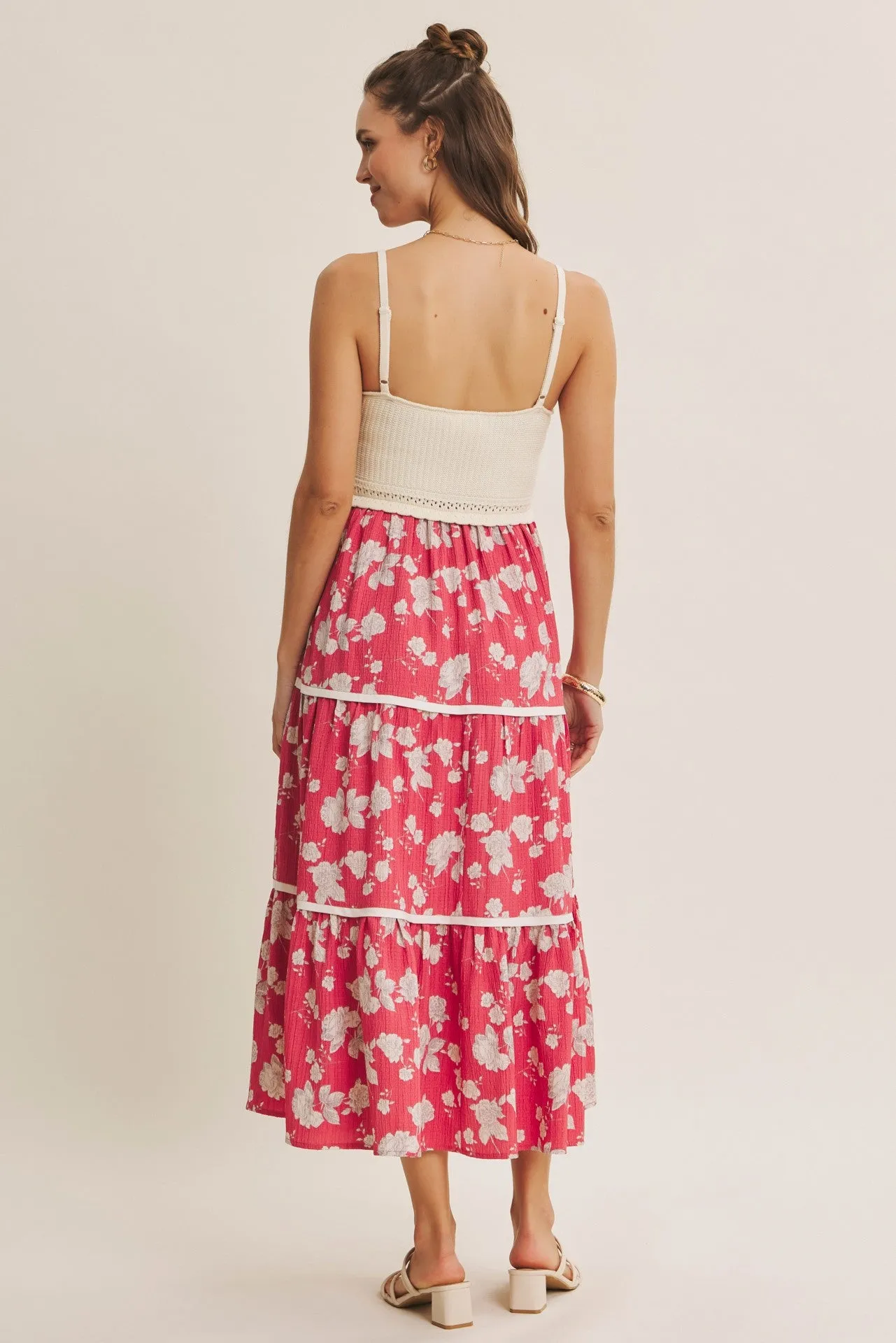 Cherry Red Floral Crochet Knit Top Floral Skirt Dress sold by Pinkblush product image thumbnail 4