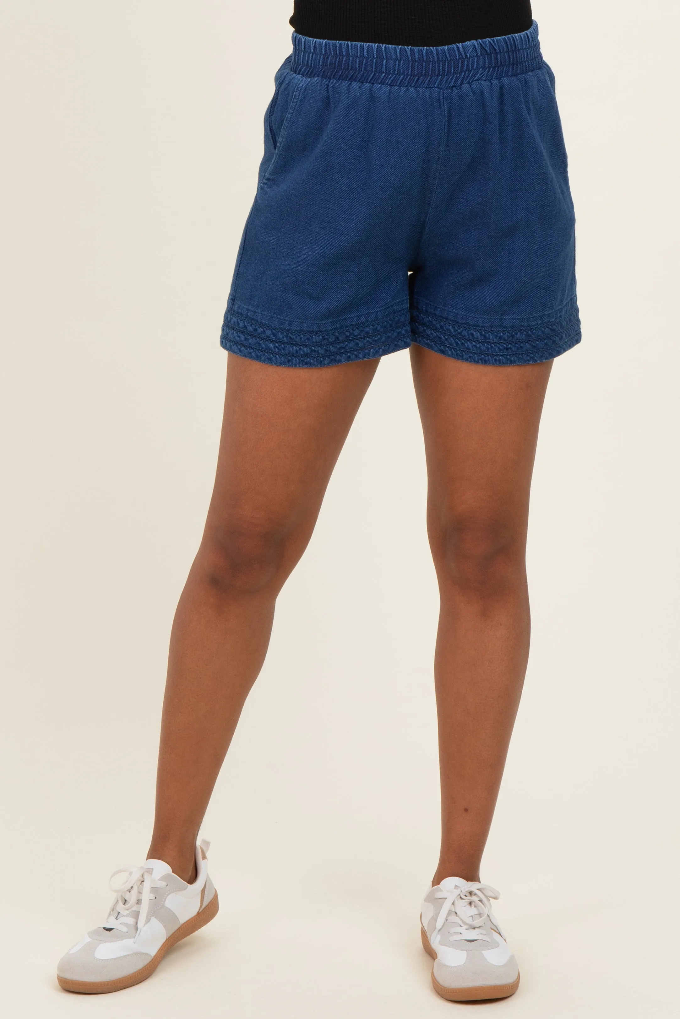 Navy Embroidered Trim Maternity Shorts sold by Pinkblush product image thumbnail 2