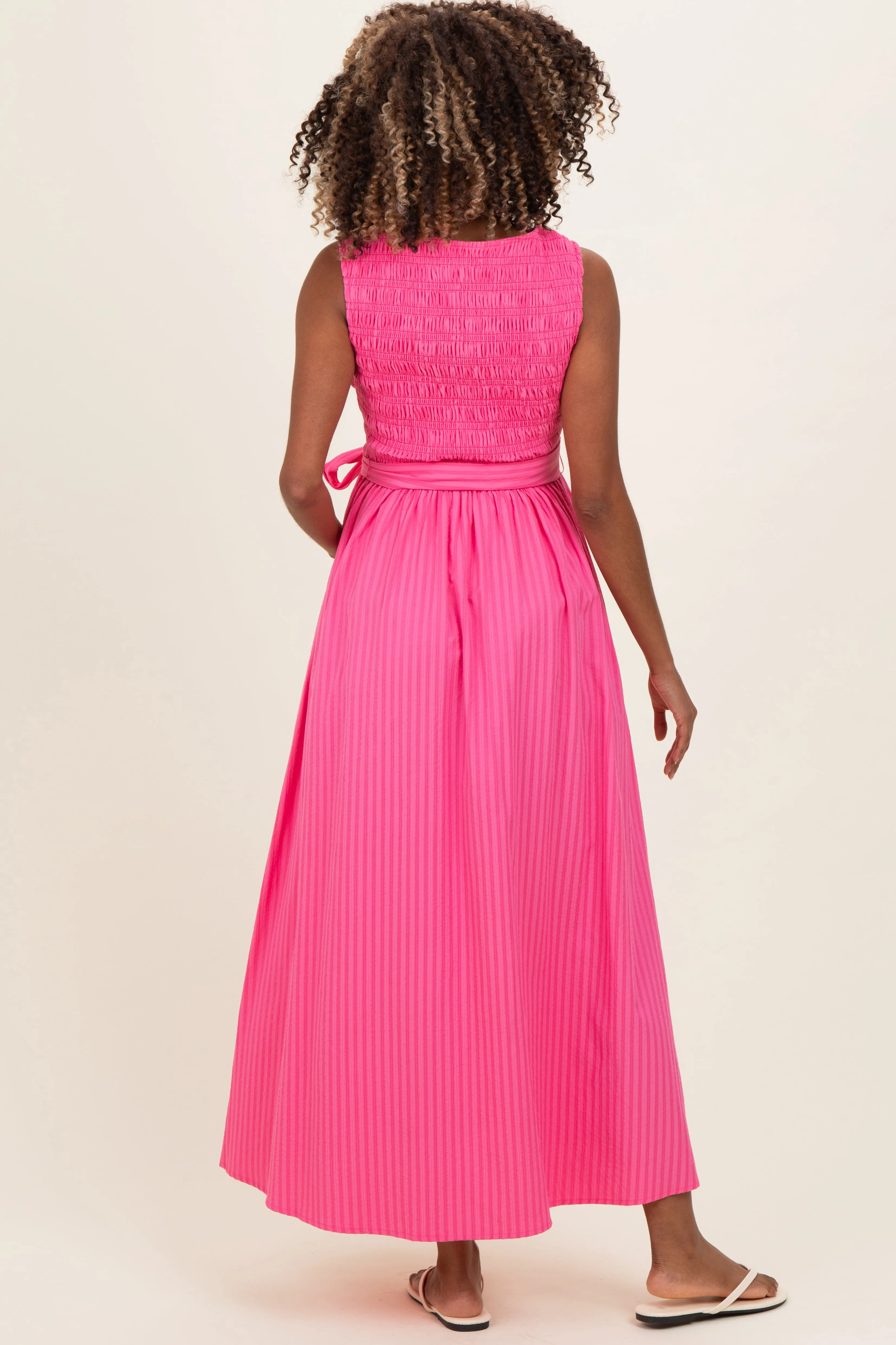 Pink Textured Tie Maternity Midi Dress sold by Pinkblush product image thumbnail 3