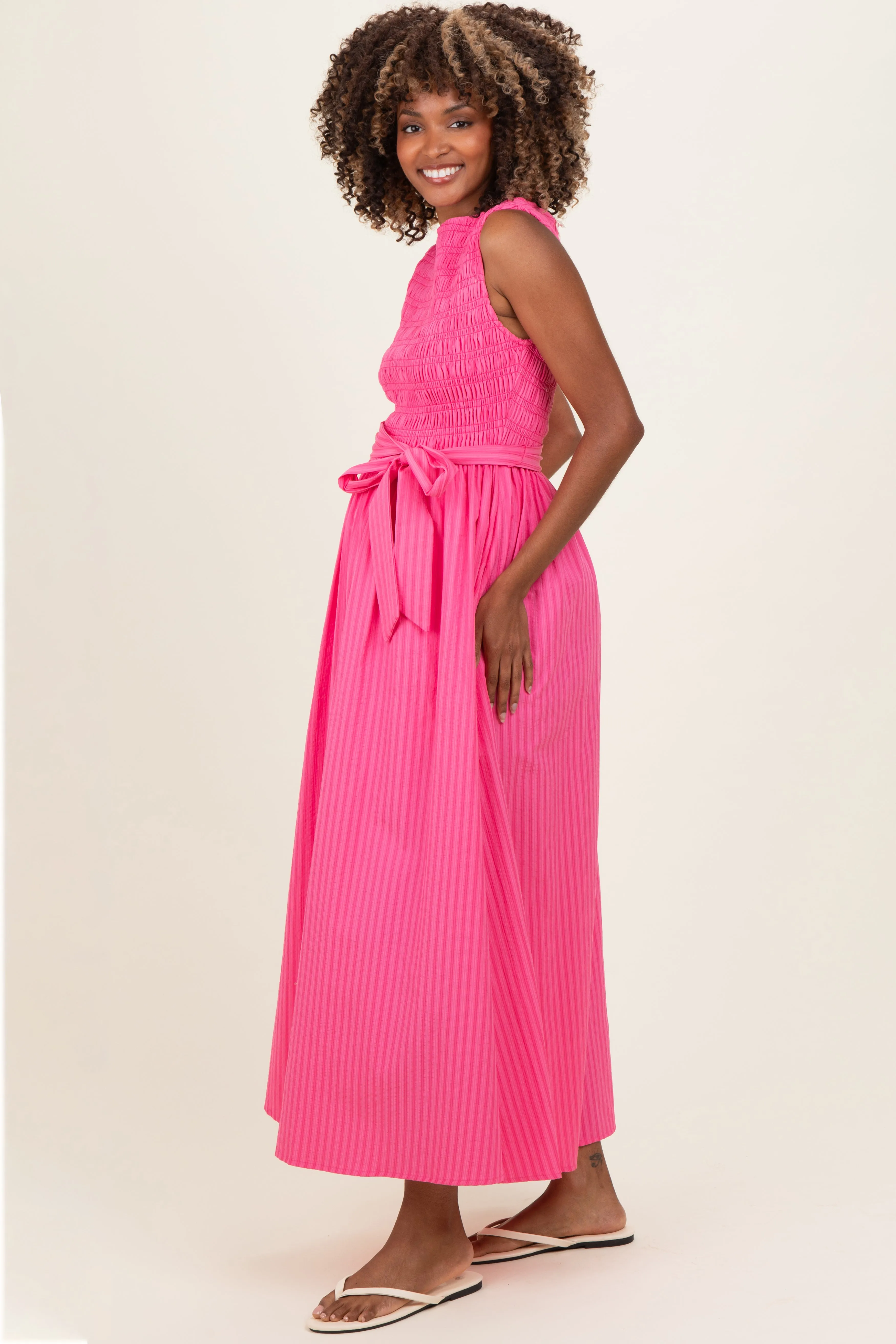 Pink Textured Tie Maternity Midi Dress sold by Pinkblush product image thumbnail 2