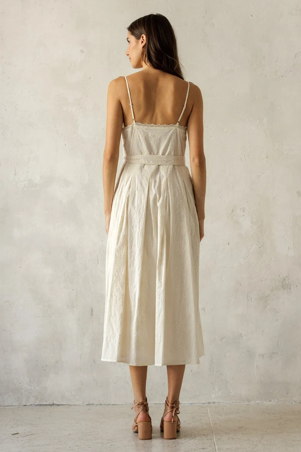 Cream Embroidered Tie Waist Midi Dress sold by Pinkblush product image thumbnail 4