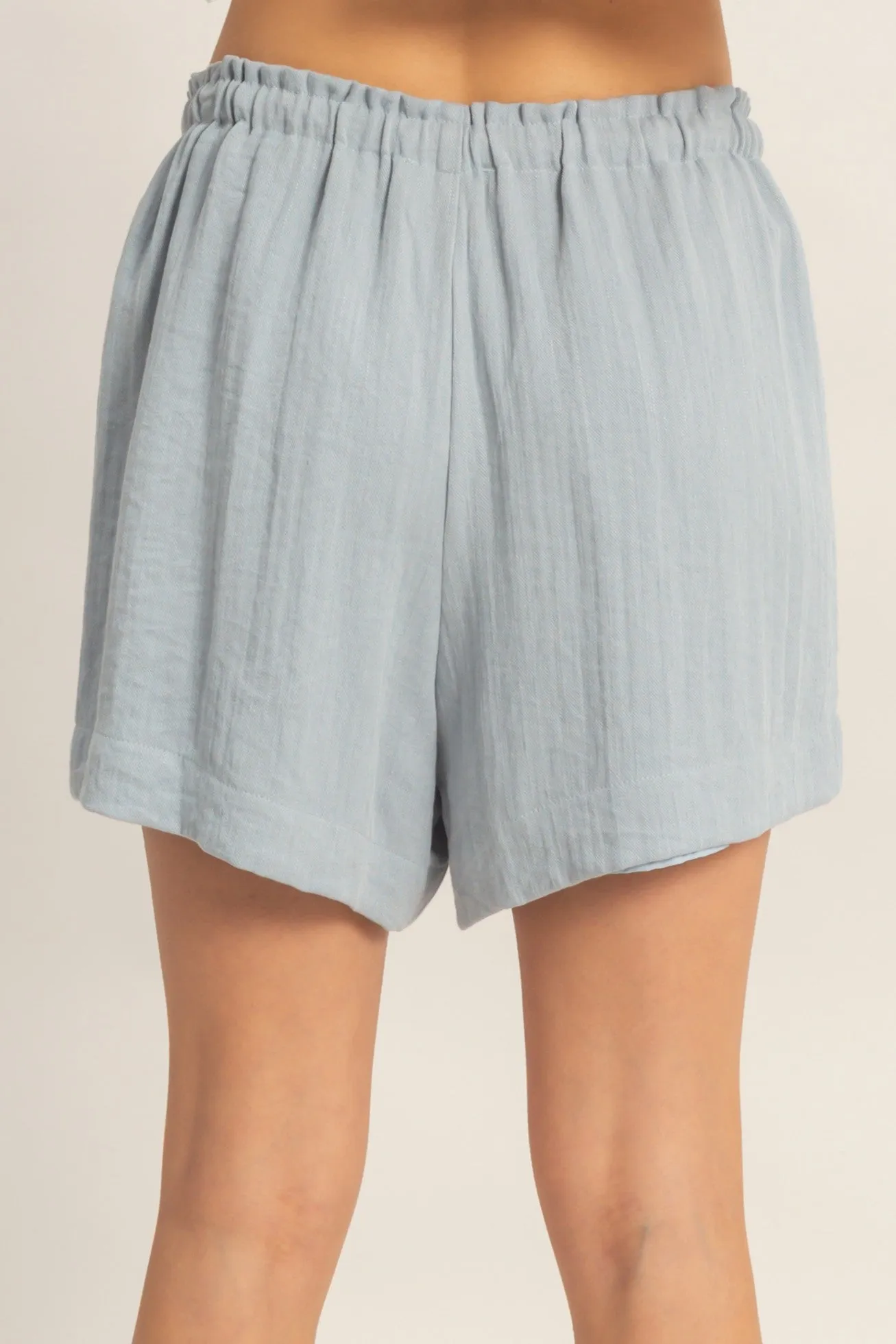 Light Blue Drawstring Pleated Shorts sold by Pinkblush product image thumbnail 4