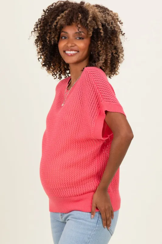 Pink Open-Knit Dolman Sleeve Maternity Top made by HYFVE