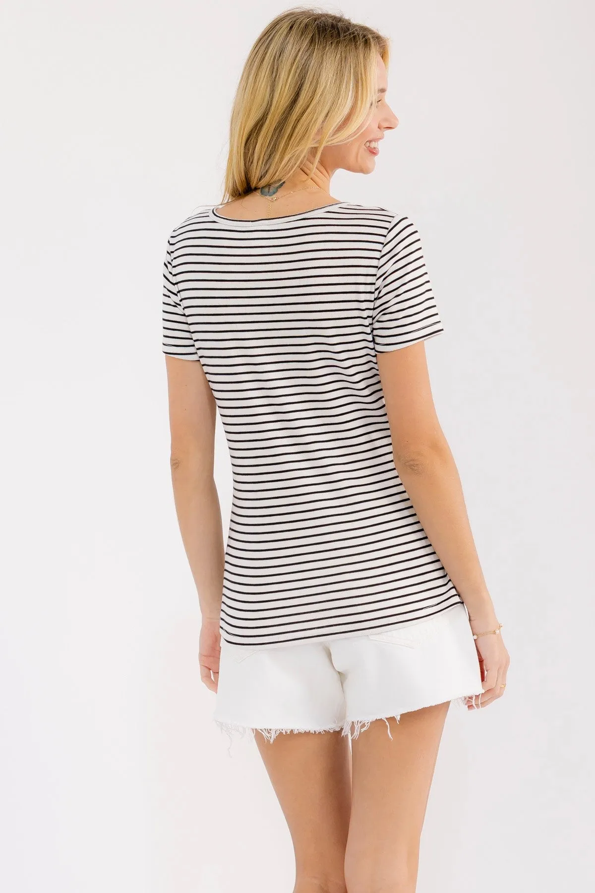 Black Stripe Scoop Neck Henley Top sold by Pinkblush product image thumbnail 3