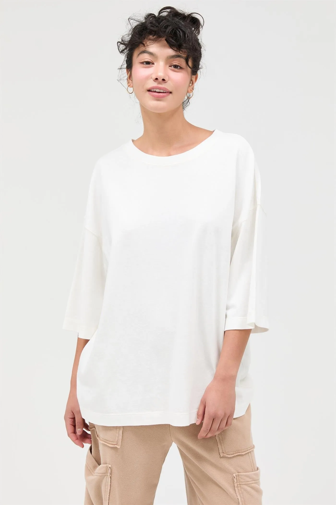 White Pigment Oversized Half-Sleeve T-Shirt sold by Pinkblush